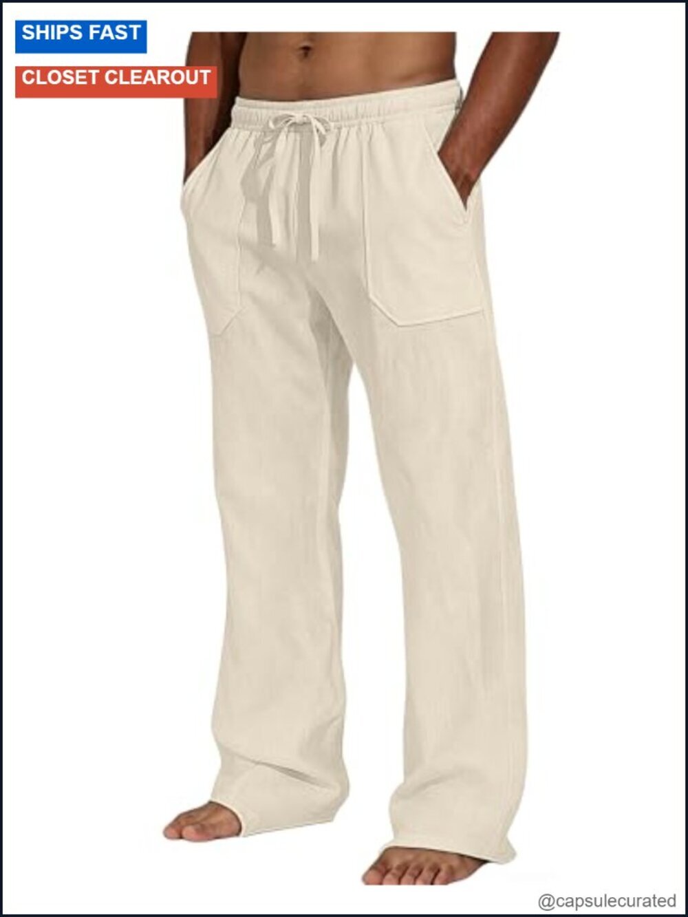 Cotton Linen Elastic Waist Drawstring Loose Straight Leg Summer Beach Yoga